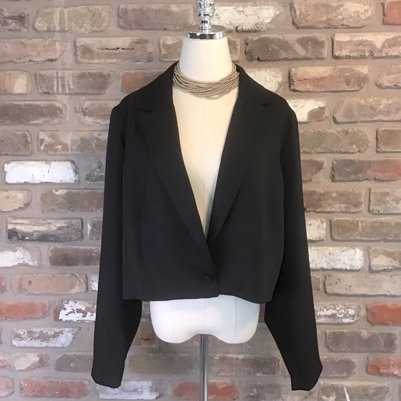 GIBSON LATIMER Women's Black Cropped Notched Lapel 1 Button Blazer XL NEW - Picture 2 of 7